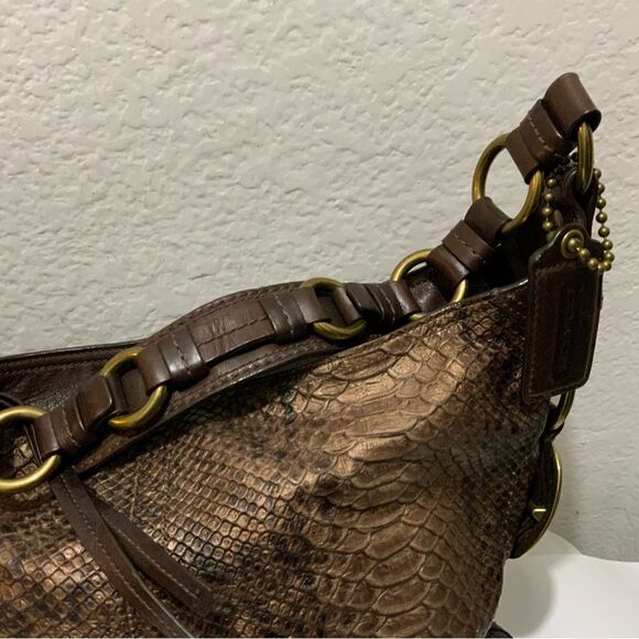 COACH LTD BLEECKER CHOCOLATE PRINTED PYTHON SLIM DUFFLE SHOULDER BAG PURSE RARE! - Picture 8 of 16